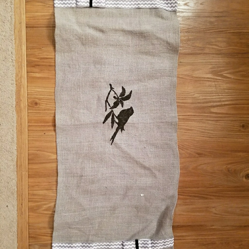 Hand stamped burlap table runner